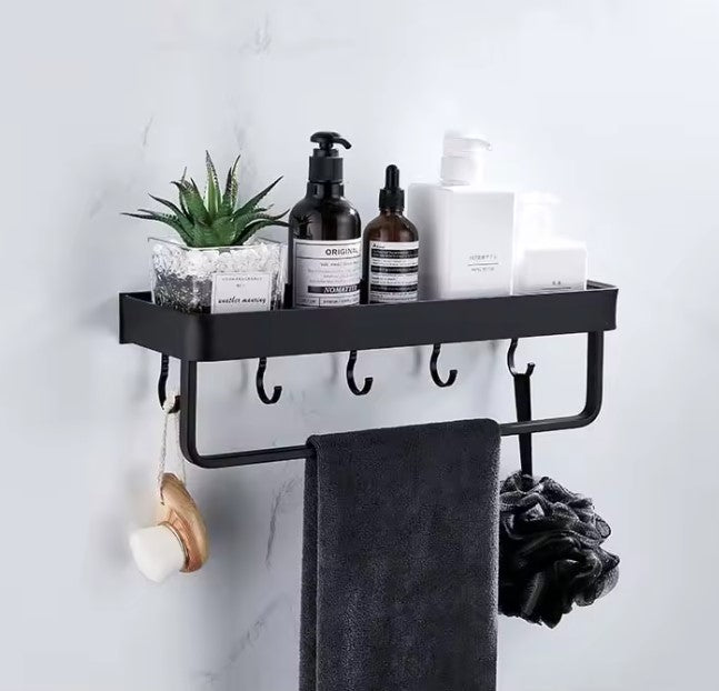 Modern Aluminum Bathroom Wall Shelf – No-Drill Wall Mounted Organizer Rack for Bathroom Storage and Decor