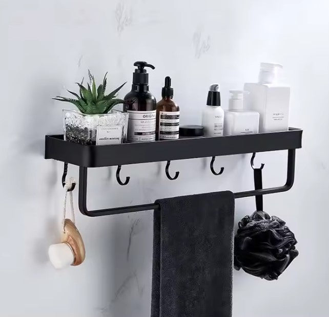 Modern Aluminum Bathroom Wall Shelf – No-Drill Wall Mounted Organizer Rack for Bathroom Storage and Decor