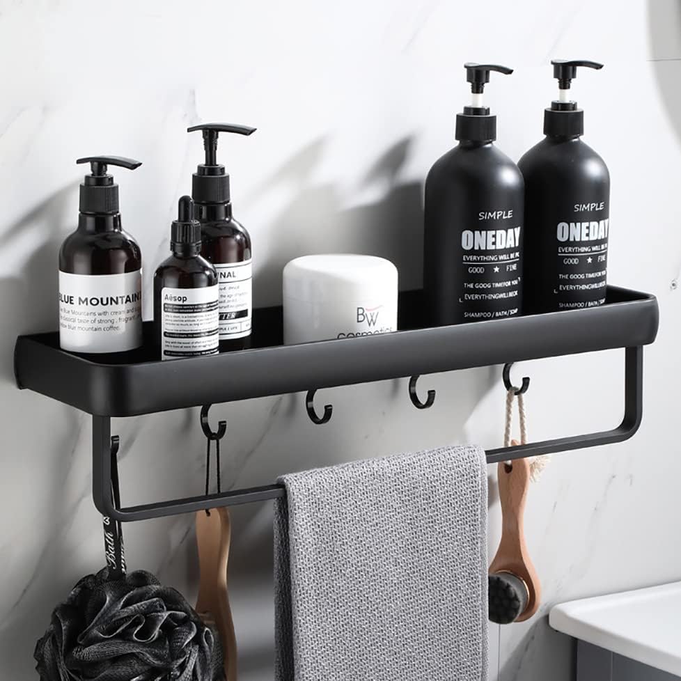 Modern Aluminum Bathroom Wall Shelf – No-Drill Wall Mounted Organizer Rack for Bathroom Storage and Decor