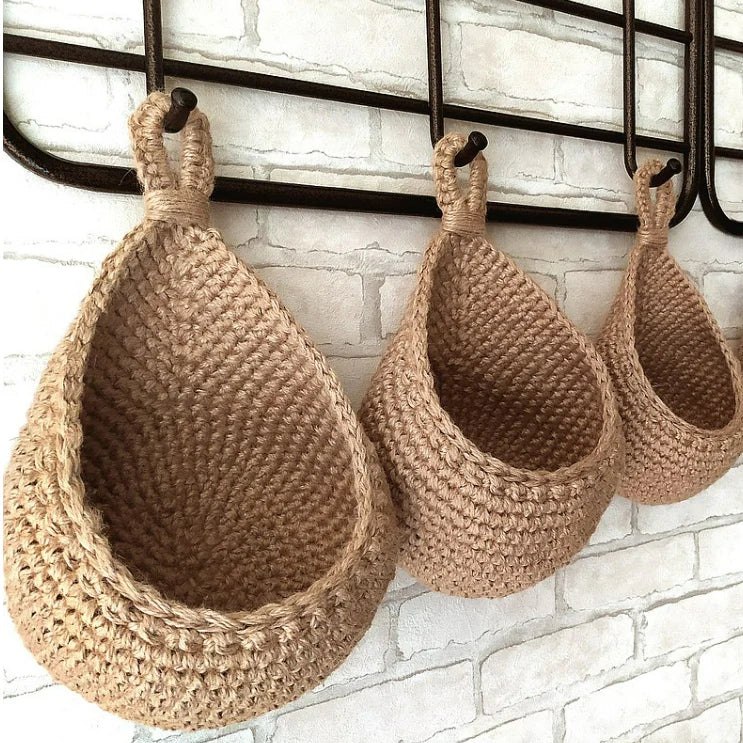 Kitchen Hanging Storage Basket – Jute Wall Organizer for Fruit & Vegetables