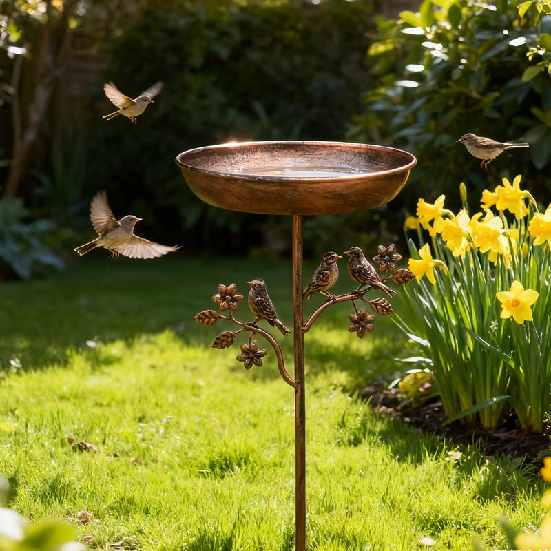 Bird Bath – Garden Metal Stake Bird Bath with Copper-Look Finish
