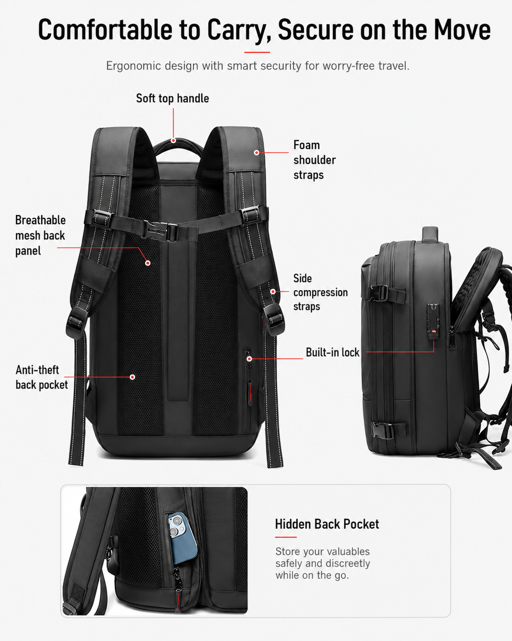 Travel Backpack Expandable 40L – Vacuum Compression Carry On Laptop Bag