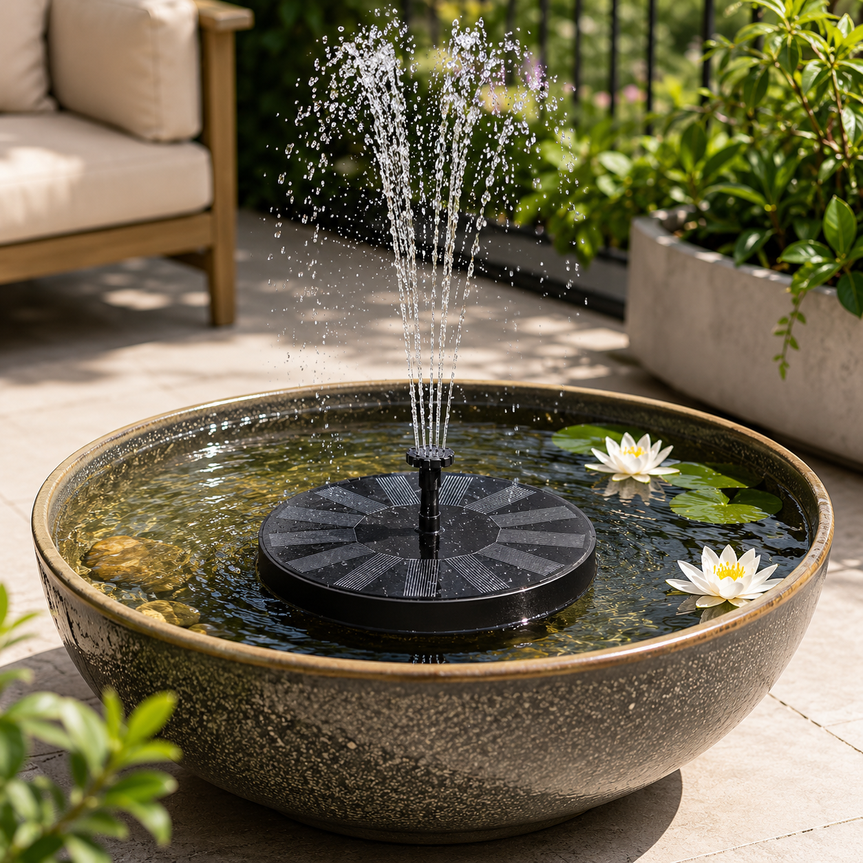 Solar Fountain Pump – Floating Bird Bath & Pond Fountain