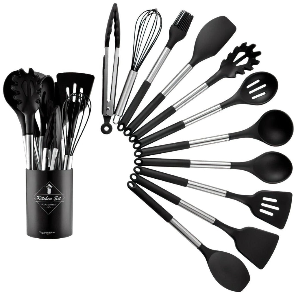 13-Piece Silicone Cooking Utensil Set with Storage Bucket – Heat Resistant Kitchen Tools in Beige 6