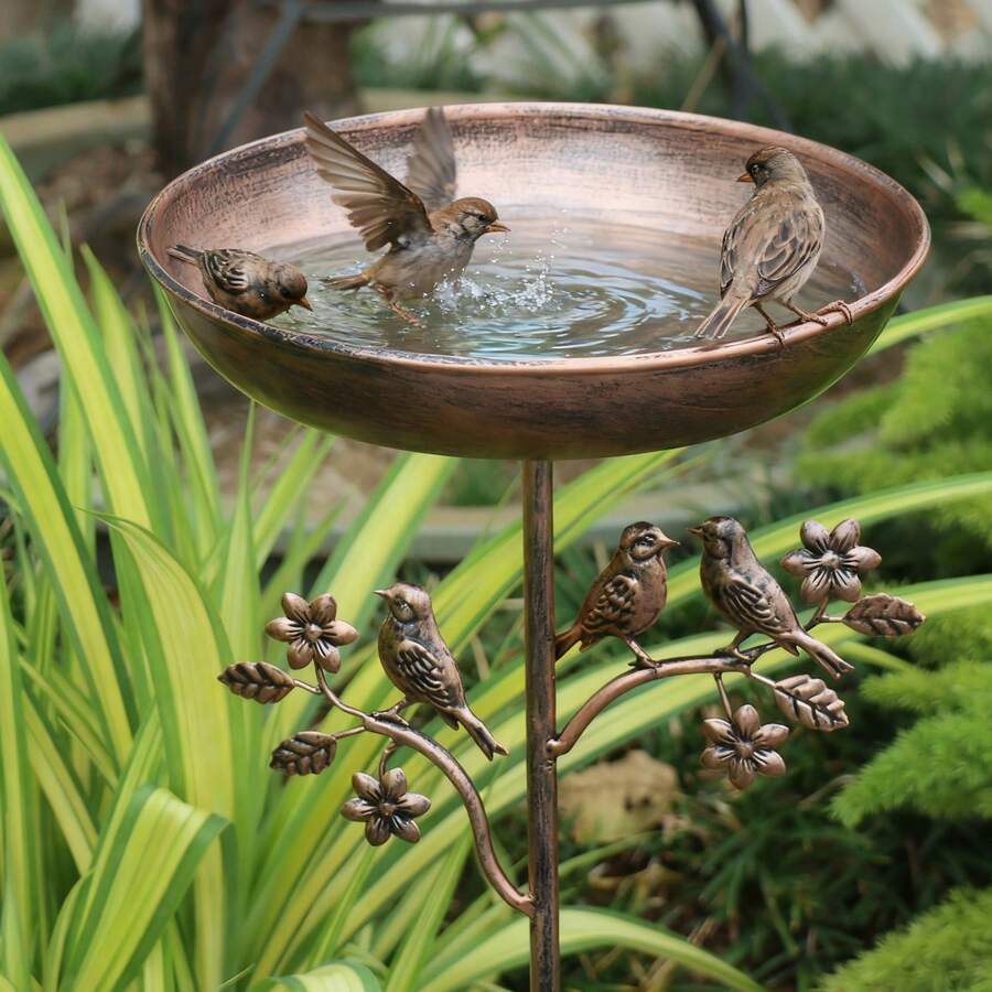 Bird Bath – Garden Metal Stake Bird Bath with Copper-Look Finish