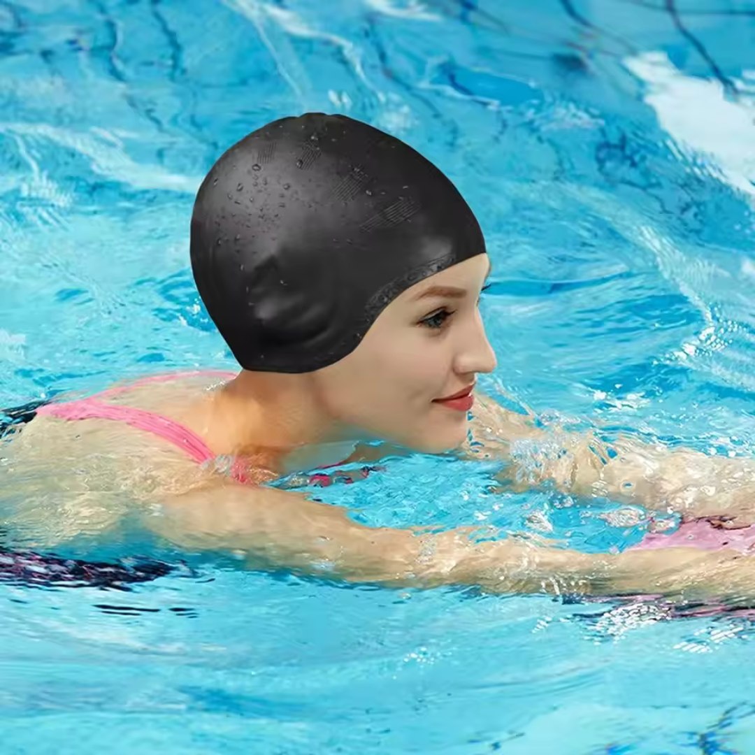 Swim Cap Silicone with Ear Protection – Swimming Cap for Long Hair