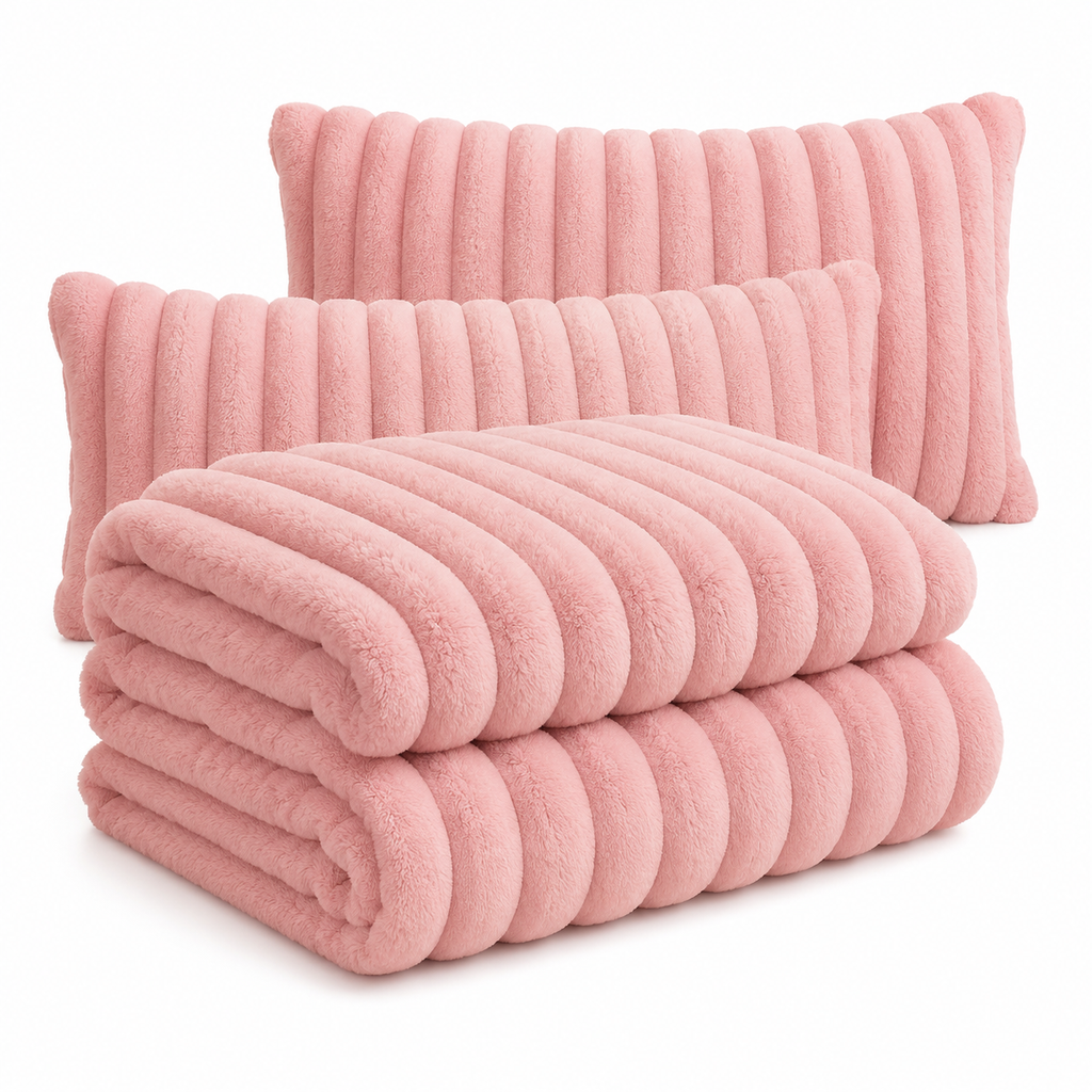 Plush Throw Blanket – Faux Rabbit Fur, 1 or 3 Piece Set