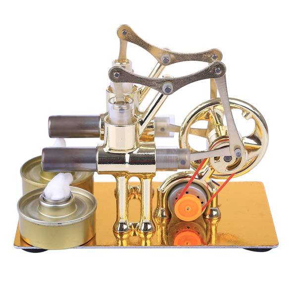 2 Cylinder Stirling Engine – Hot Air Stirling Motor Generator with Bulb | Engineering Gift & Educational Model Kit