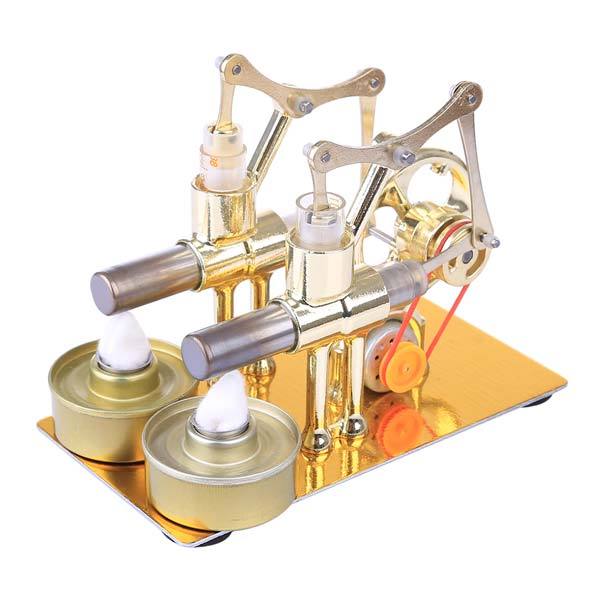 2 Cylinder Stirling Engine – Hot Air Stirling Motor Generator with Bulb | Engineering Gift & Educational Model Kit