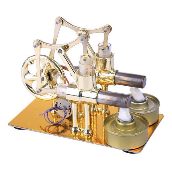 2 Cylinder Stirling Engine – Hot Air Stirling Motor Generator with Bulb | Engineering Gift & Educational Model Kit