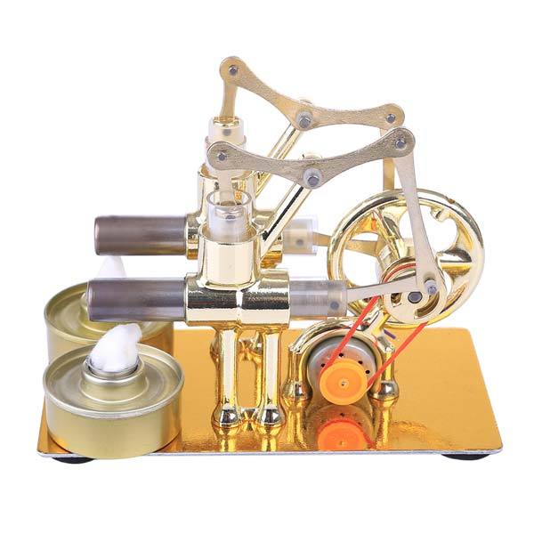2 Cylinder Stirling Engine – Hot Air Stirling Motor Generator with Bulb | Engineering Gift & Educational Model Kit