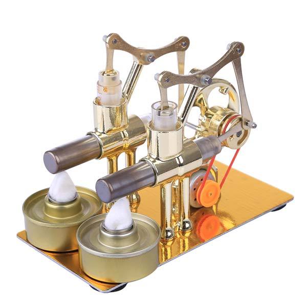 2 Cylinder Stirling Engine – Hot Air Stirling Motor Generator with Bulb | Engineering Gift & Educational Model Kit