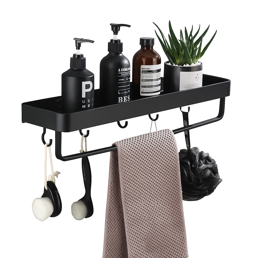 Modern Aluminum Bathroom Wall Shelf – No-Drill Wall Mounted Organizer Rack for Bathroom Storage and Decor