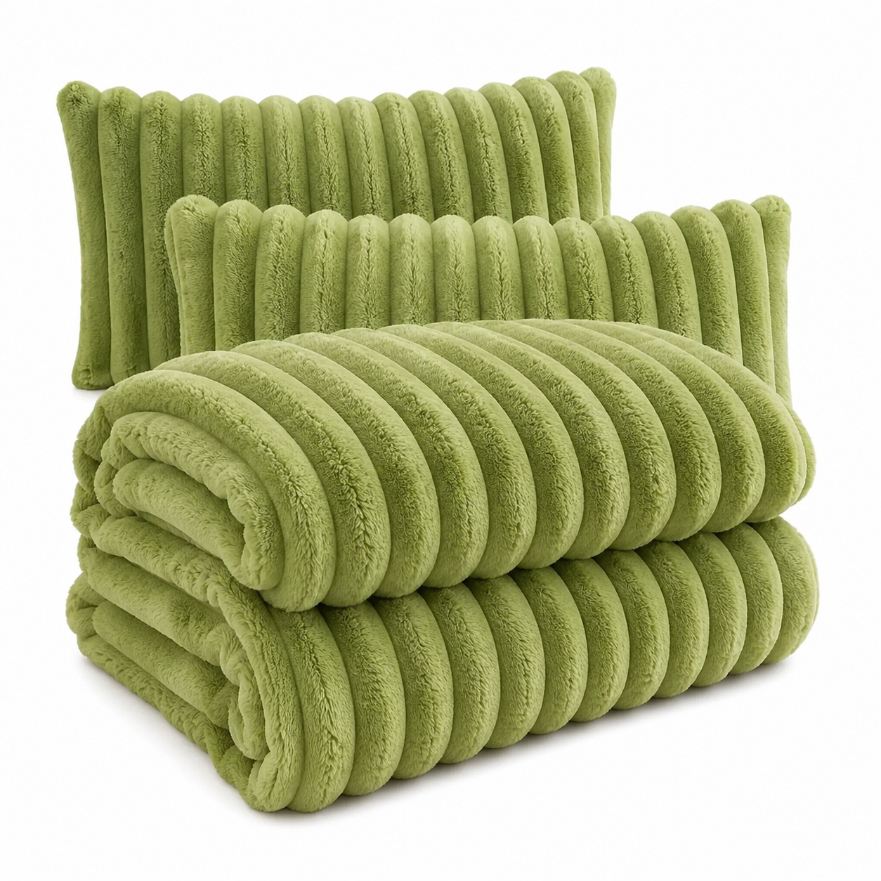 Plush Throw Blanket – Faux Rabbit Fur, 1 or 3 Piece Set