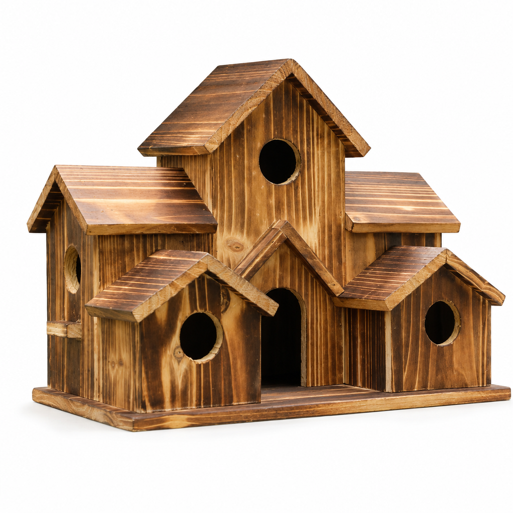 Bird House – Wooden Hanging Nest Box with 6 Holes for Garden Decor