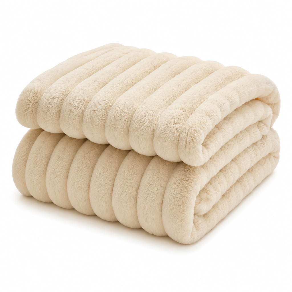 Plush Throw Blanket – Faux Rabbit Fur, 1 or 3 Piece Set