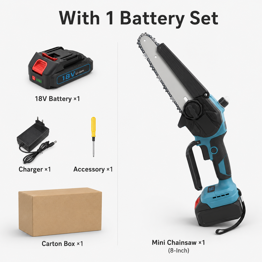 Mini Chainsaw Cordless 8 Inch – Brushless Electric One-Hand Saw