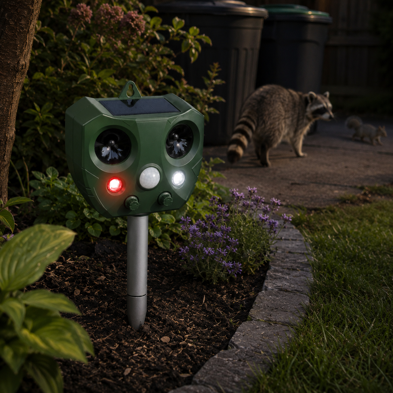 Solar Ultrasonic Raccoon & Squirrel Repeller – Outdoor Garden Deterrent
