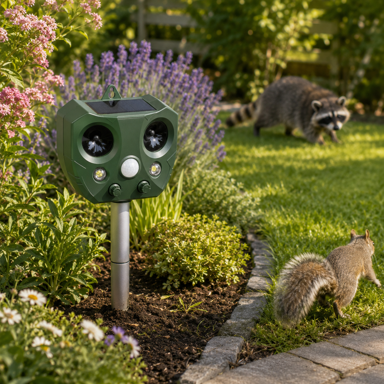 Solar Ultrasonic Raccoon & Squirrel Repeller – Outdoor Garden Deterrent