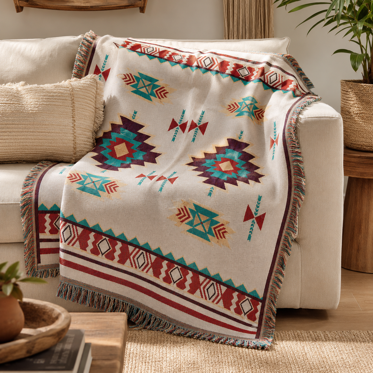 Boho Picnic & Camping Blanket – Outdoor Beach Tapestry Throw with Fringe