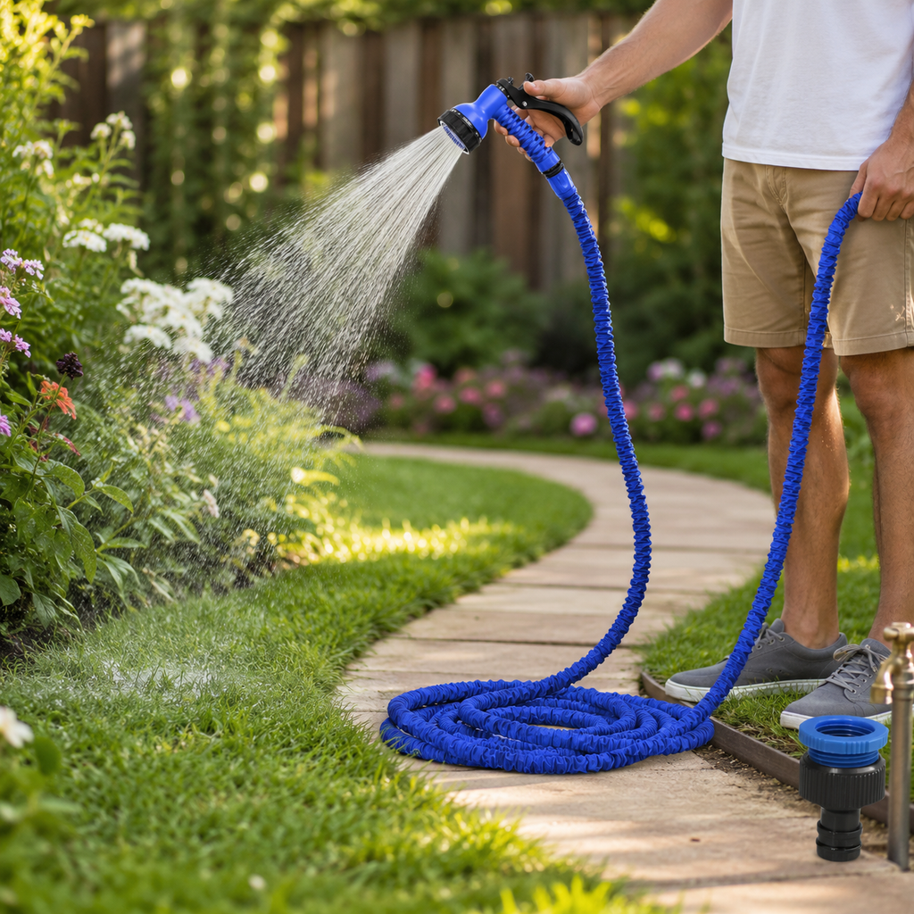 Expandable Garden Hose – Kink-Free Flexible Water Hose with 7-Function Spray Nozzle