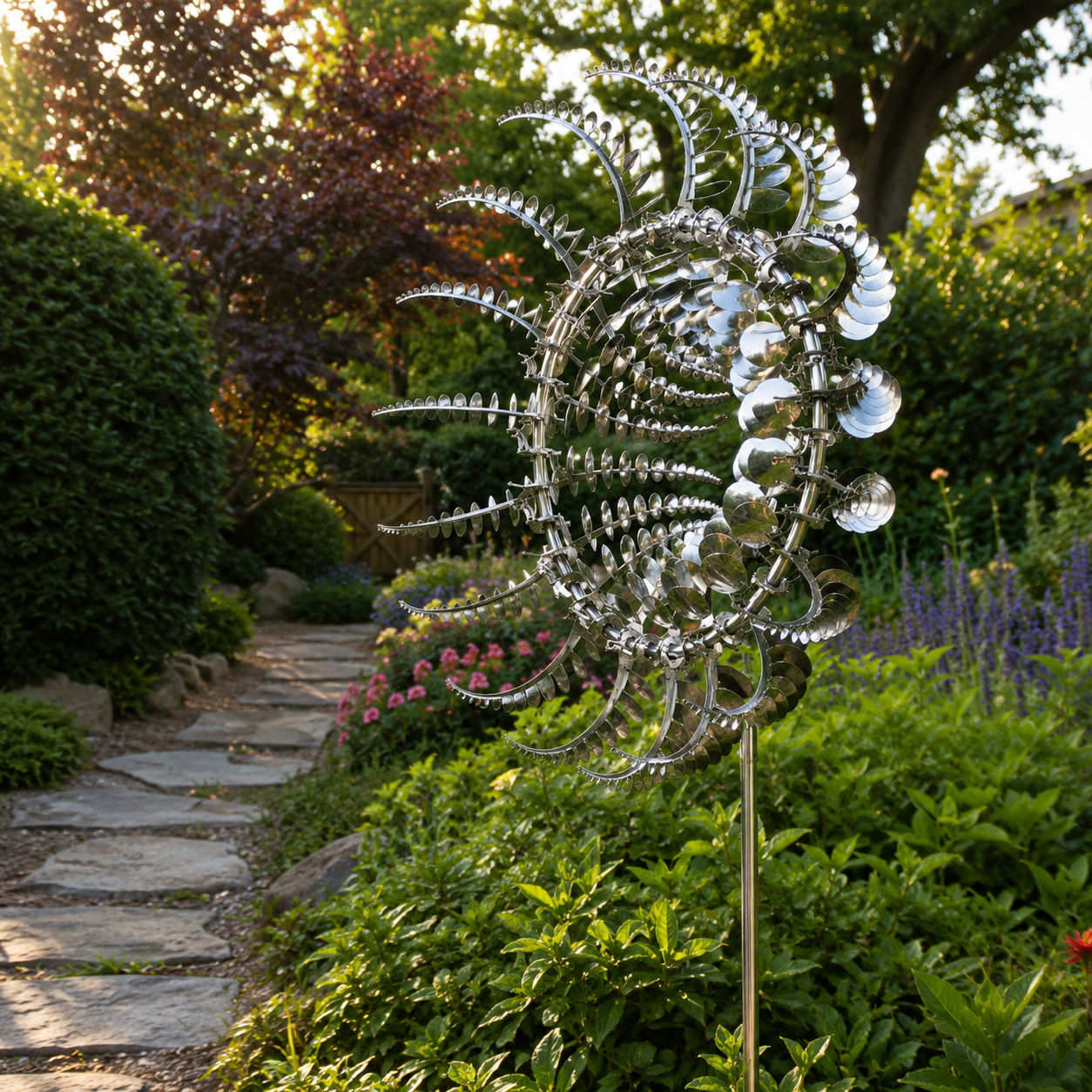 Metal Wind Spinner for Garden – Kinetic 3D Sculpture | Weather-Resistant Stake