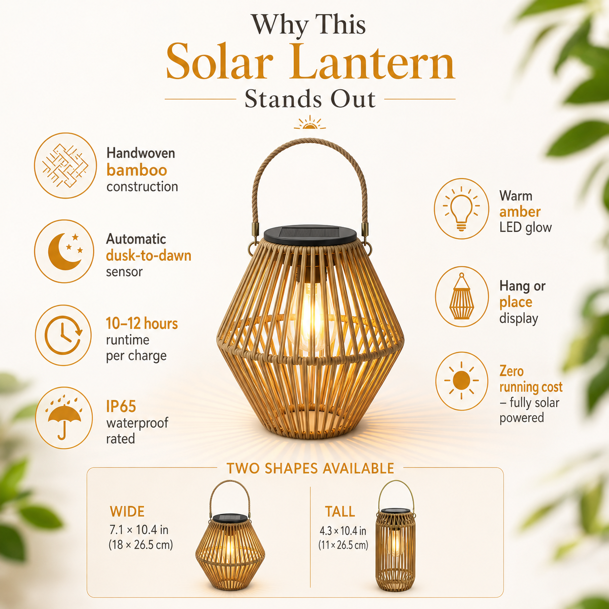 Outdoor Solar Garden Lantern – Handwoven Rattan Hanging Light