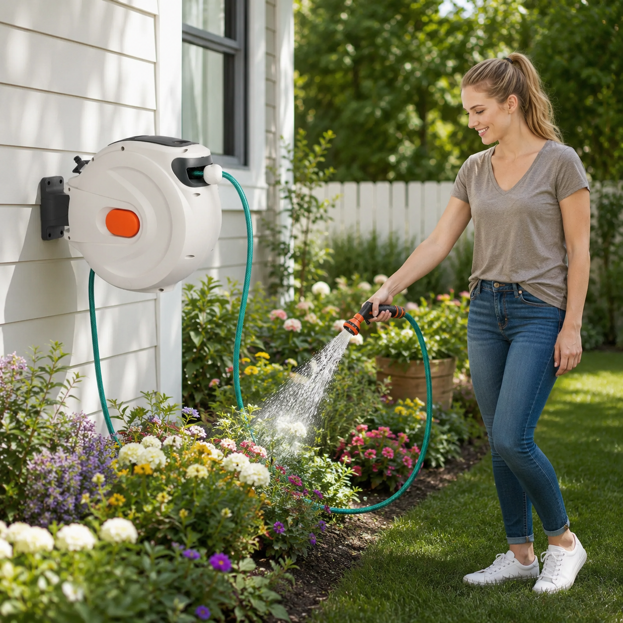 Retractable Garden Hose Reel Wall Mounted – Auto Rewind 10m & Sprayer