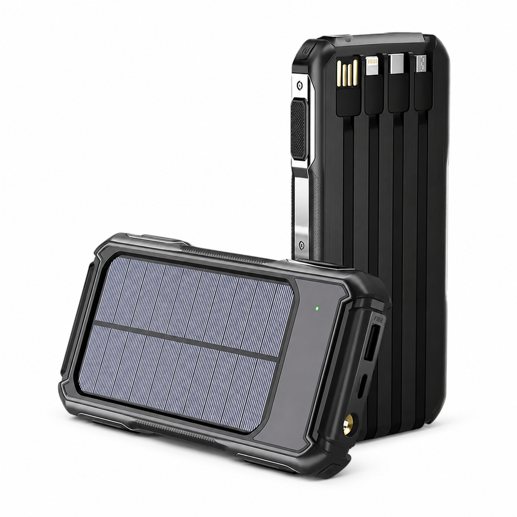 Solar Power Bank 10000mAh – Portable Charger with Flashlight & Compass
