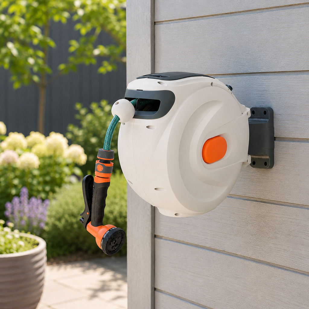 Retractable Garden Hose Reel Wall Mounted – Auto Rewind 10m & Sprayer