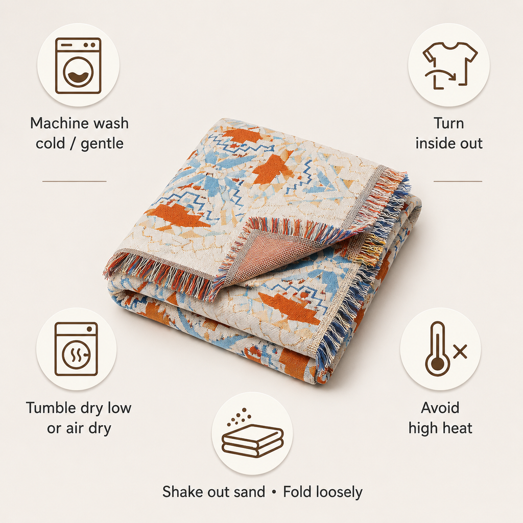Boho Picnic & Camping Blanket – Outdoor Beach Tapestry Throw with Fringe
