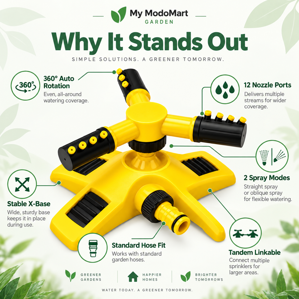 Triple Nozzle Lawn Water Sprinkler – 360° Rotating Garden Sprinkler