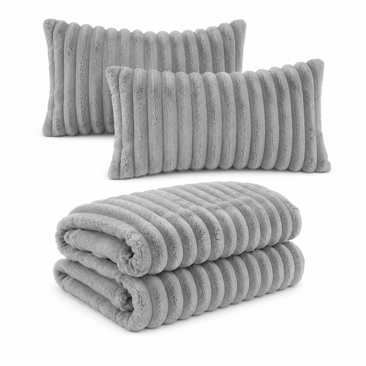 Plush Throw Blanket – Faux Rabbit Fur, 1 or 3 Piece Set