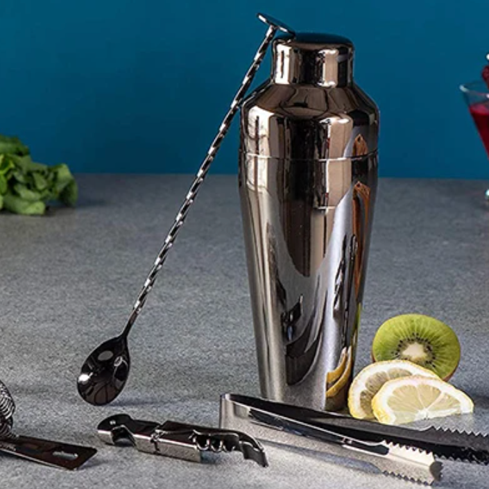 Cocktail Shaker Set – Stainless Steel with Bamboo Stand and Essential Bar Tools 2