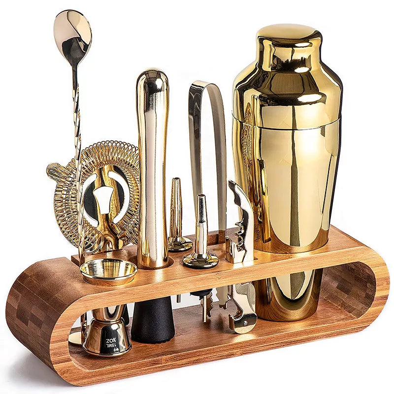 Cocktail Shaker Set – Stainless Steel with Bamboo Stand and Essential Bar Tools 8