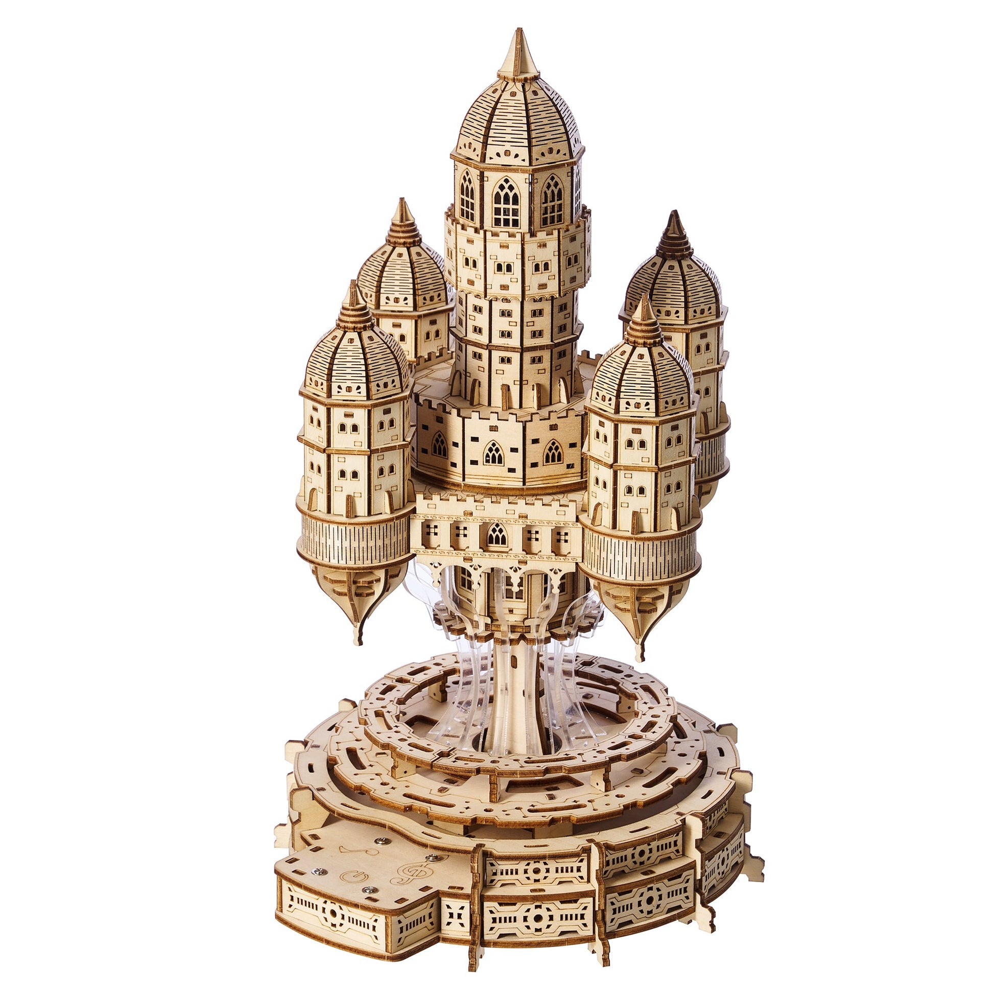 Rotating Castle Music Box — 3D Wooden Puzzle with LED & Melody, Touch Control (521 pcs)