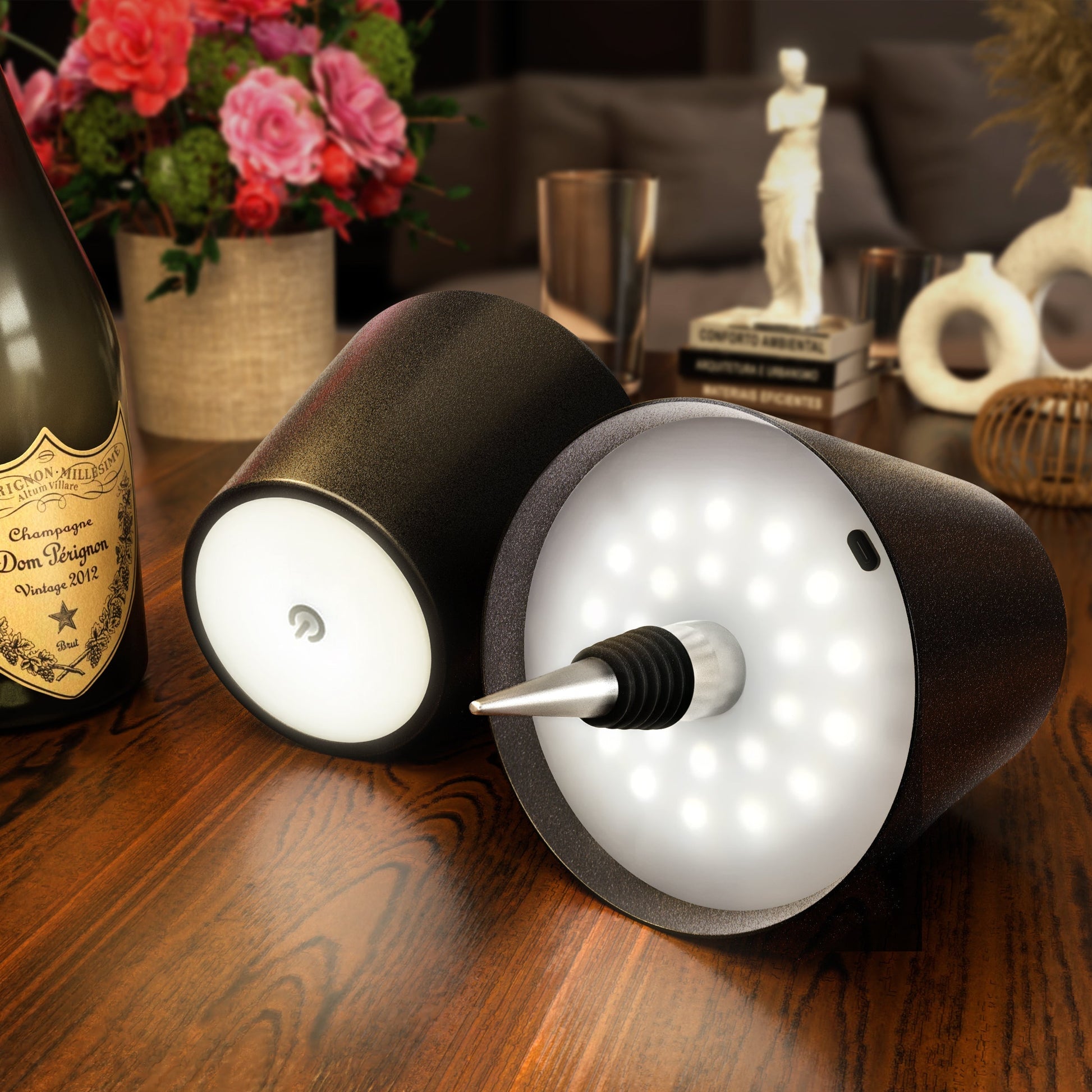 Rechargeable Bottle-Top Lamp — 3000K Warm LED, USB-C, Portable Centerpiece