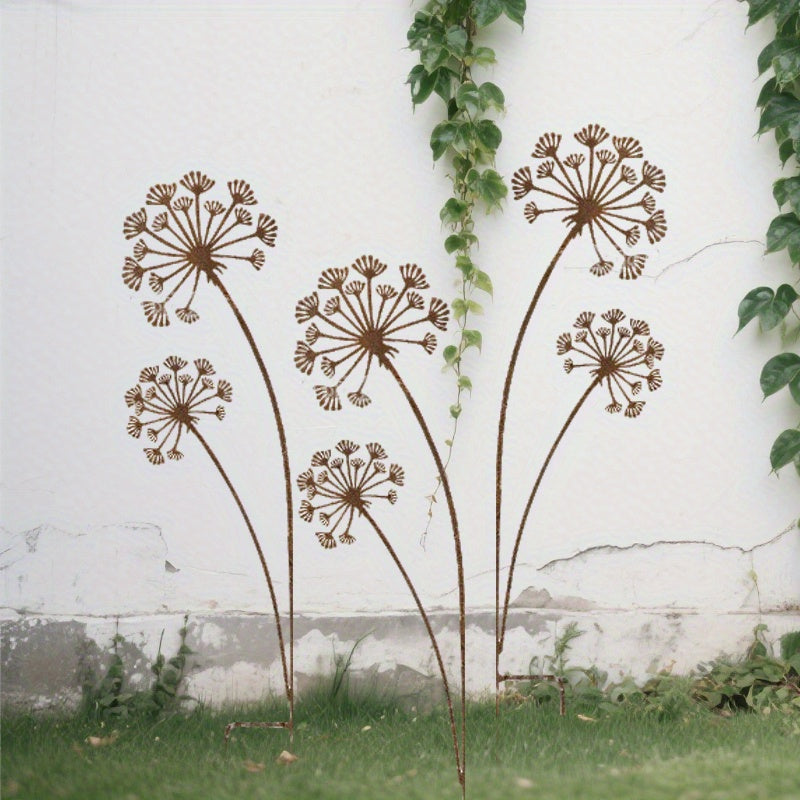 Rustic Metal Dandelion Garden Ornaments – 3-Piece Set for Outdoor Decoration, 59 in Height 1