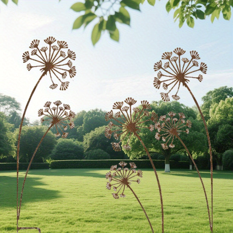 Rustic Metal Dandelion Garden Ornaments – 3-Piece Set for Outdoor Decoration, 59 in Height 2