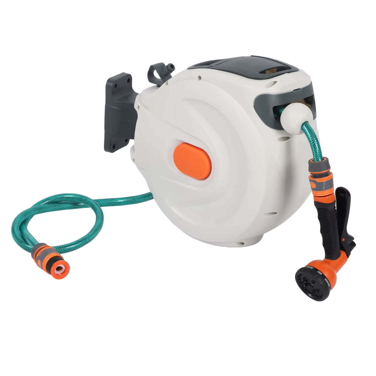 Wall Mounted Retractable Garden Hose Reel with Hose & Sprayer — Auto Rewind Water Hose Reel