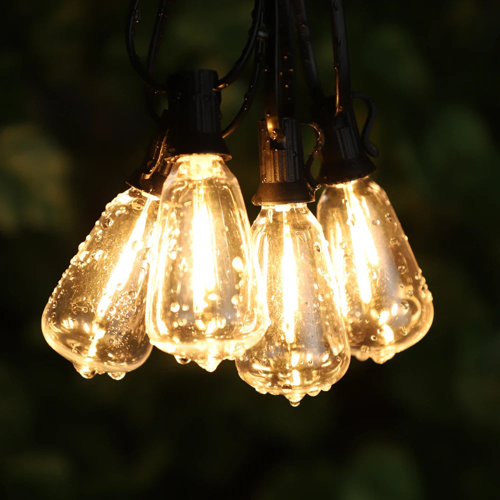 Outdoor String Lights Solar – ST38 Edison Festoon Lights with Remote