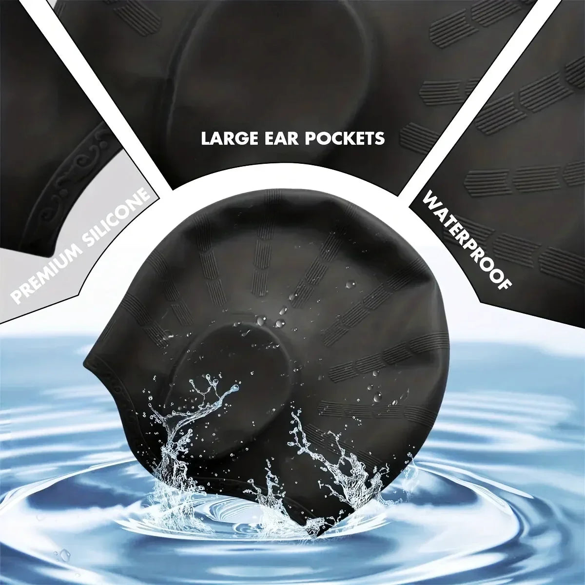 Swim Cap Silicone with Ear Protection – Swimming Cap for Long Hair