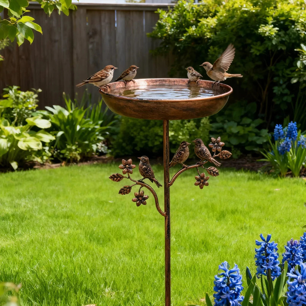 Bird Bath – Garden Metal Stake Bird Bath with Copper-Look Finish