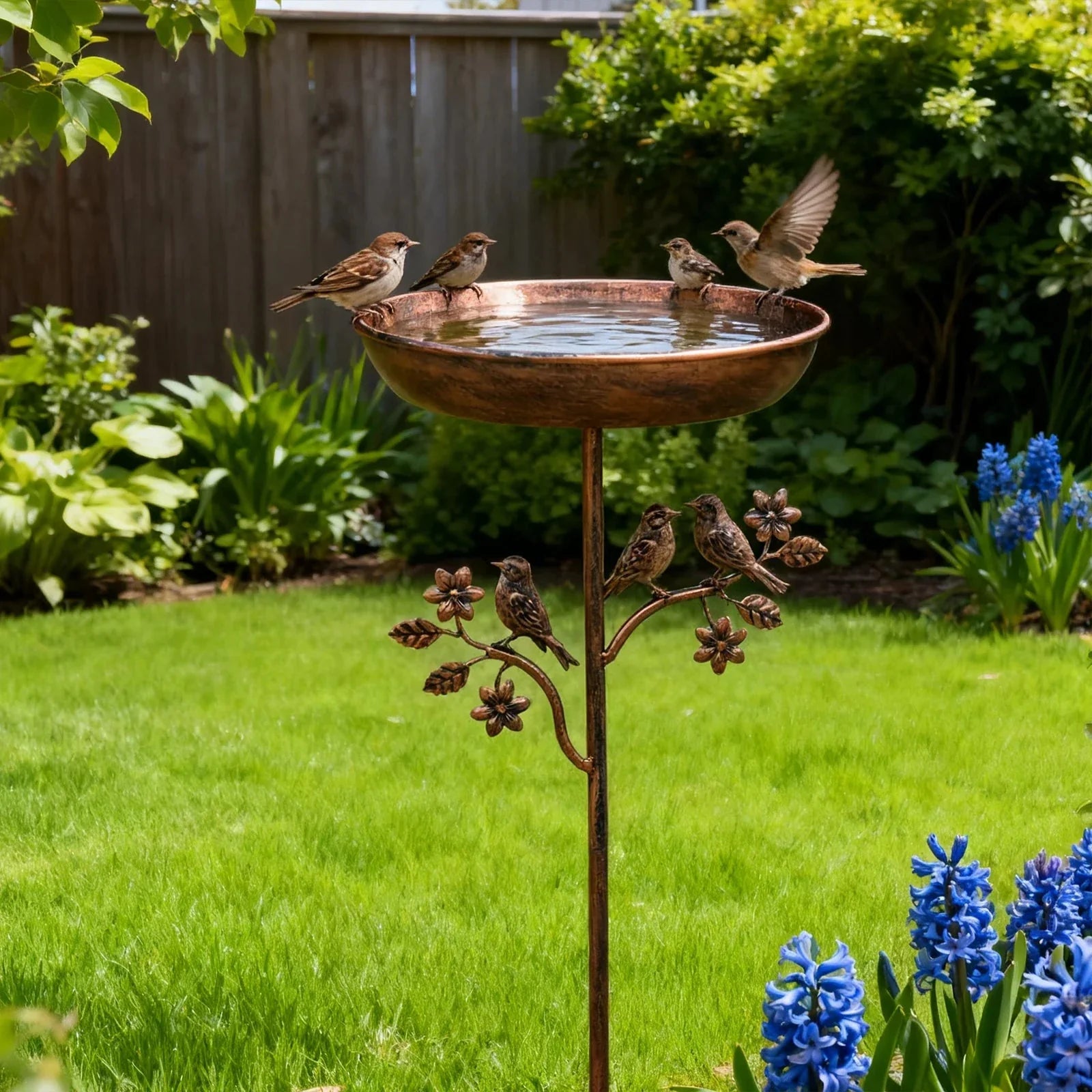Bird Bath – Garden Metal Stake Bird Bath with Copper-Look Finish