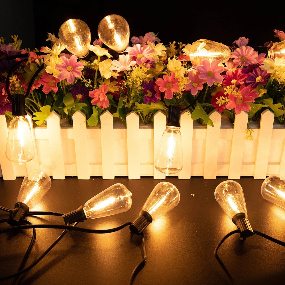 Outdoor String Lights Solar – ST38 Edison Festoon Lights with Remote