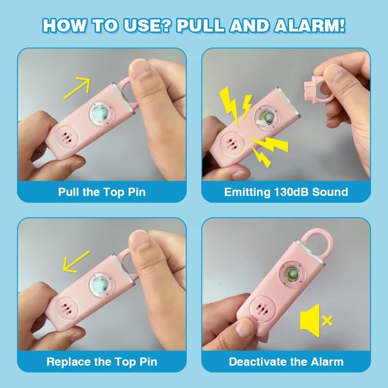 Safety Alarm Keychain – 130dB Personal Alarm with LED Flashlight
