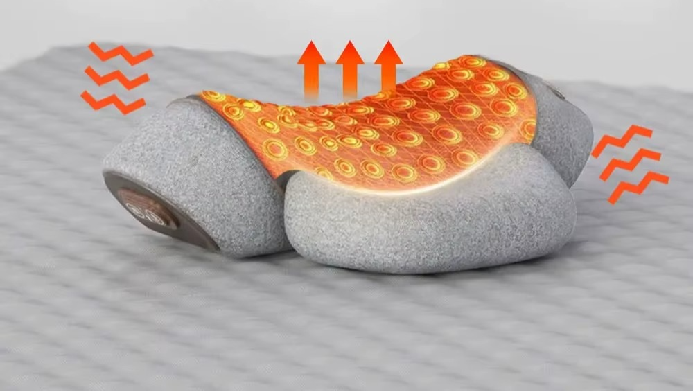 Heated Neck Massage Pillow – Memory Foam with Vibration Modes– Support, Heat & Traction.