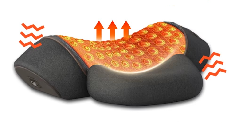 Heated Neck Massage Pillow – Memory Foam with Vibration Modes– Support, Heat & Traction.