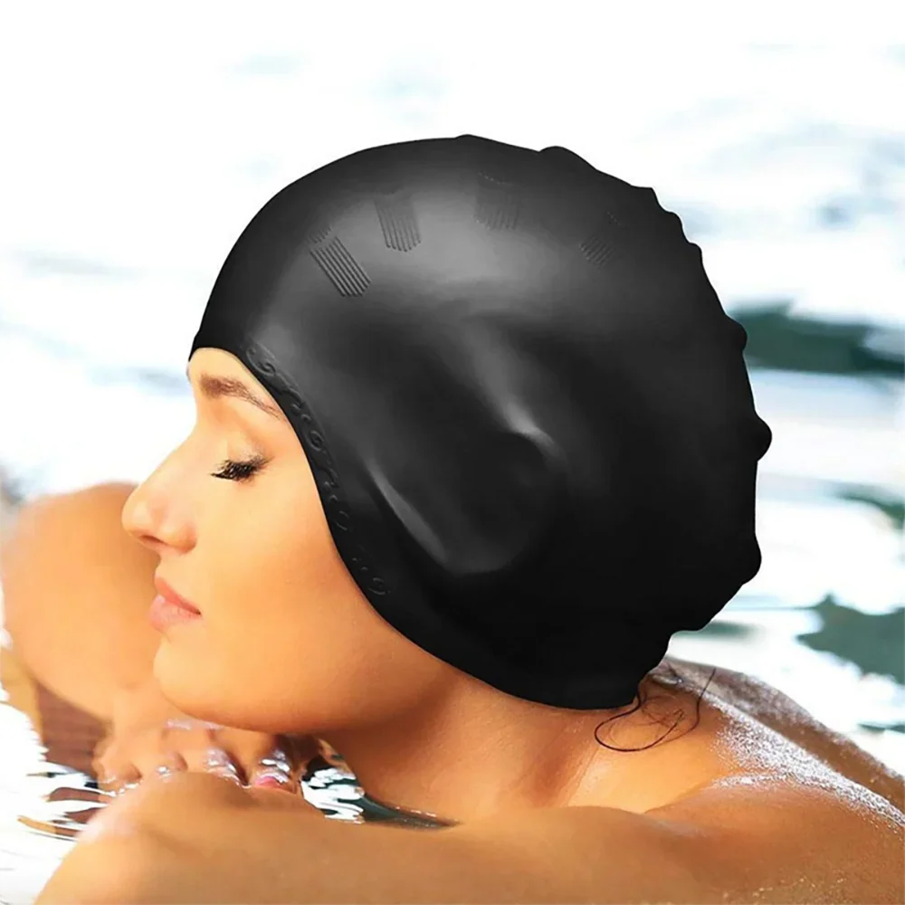 Swim Cap Silicone with Ear Protection – Swimming Cap for Long Hair