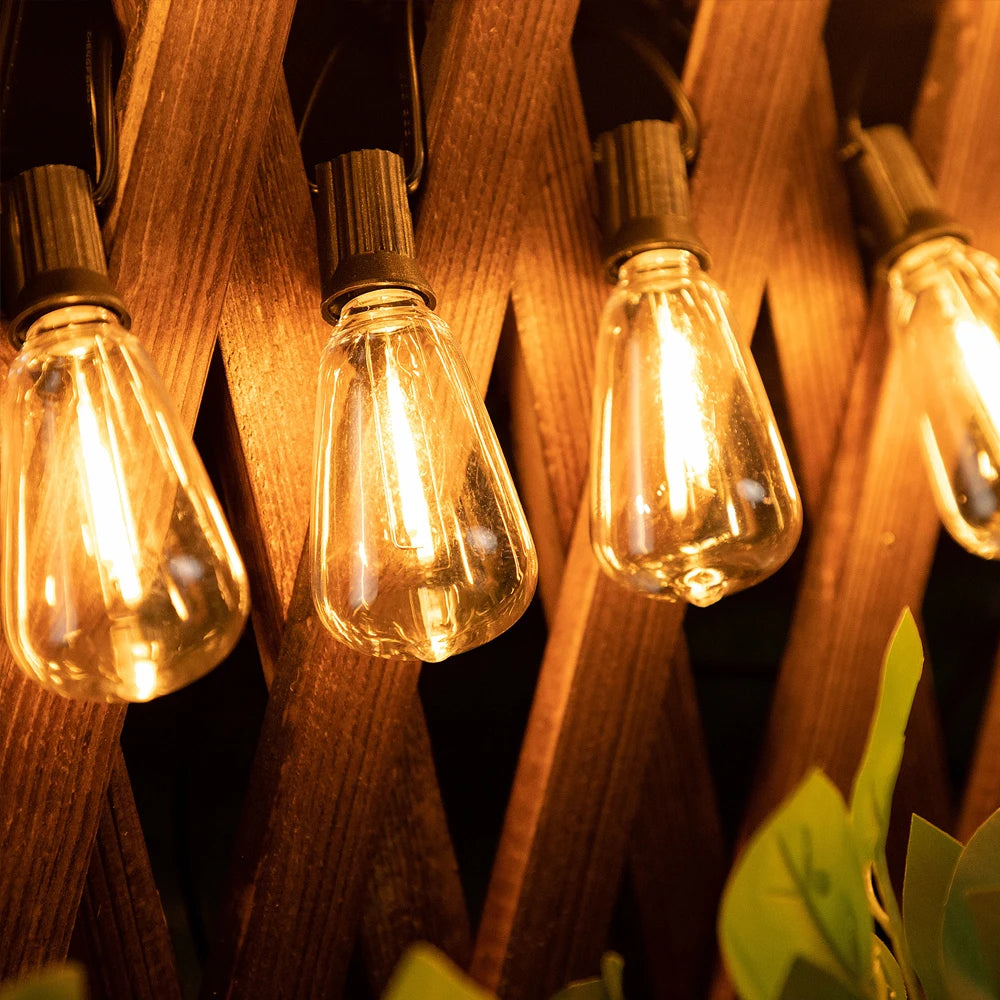 Outdoor String Lights Solar – ST38 Edison Festoon Lights with Remote